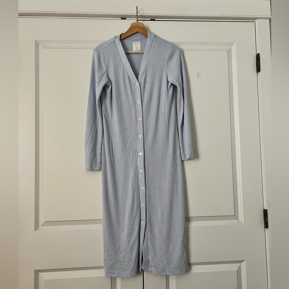 Light Blue Button-Up Long Knit Dress